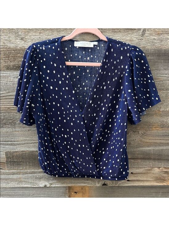 Astr Tops - Astr The Label Navy Polka Dot Accordion Top Size Medium